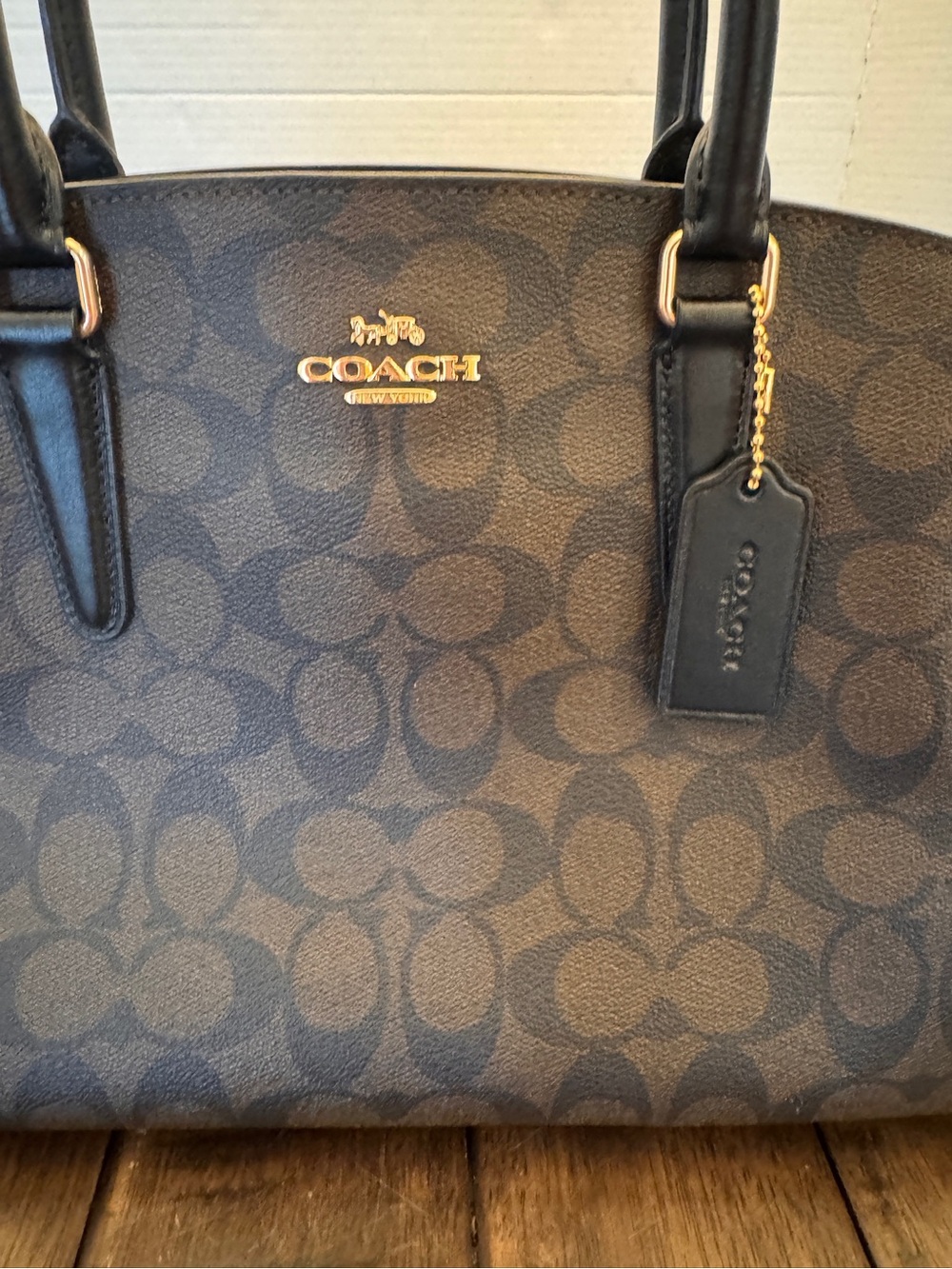 Coach Brown Signature Leather Gold Chain Purse Shoulder Bag F29683 Medium - Picture 5 of 15